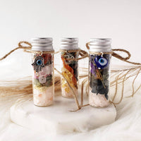 Witchcraft ritual spell jar for protection talisman with crystals and herbs