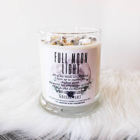 FULL MOON candle for cleansing, recharging, manifestation and meditation with Moonstone & Selenite