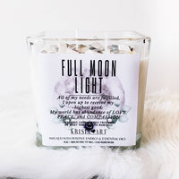 FULL MOON candle for cleansing, recharging, manifestation and meditation with Moonstone & Selenite