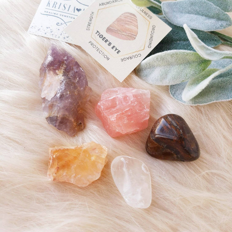 BUSINESS PROSPERITY & Abundance crystal set for money manifestation, success and attraction wealth. Strawberry calcite, Citrine, Amethyst, Clear quartz, Tiger's eye